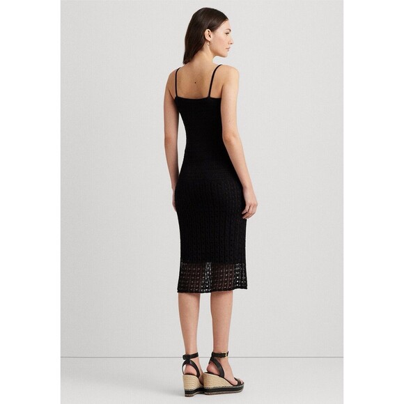 Ralph Lauren Women's Pointelle Knit Linen Blend Dress Black Size Medium NWT $225 - Picture 3 of 16